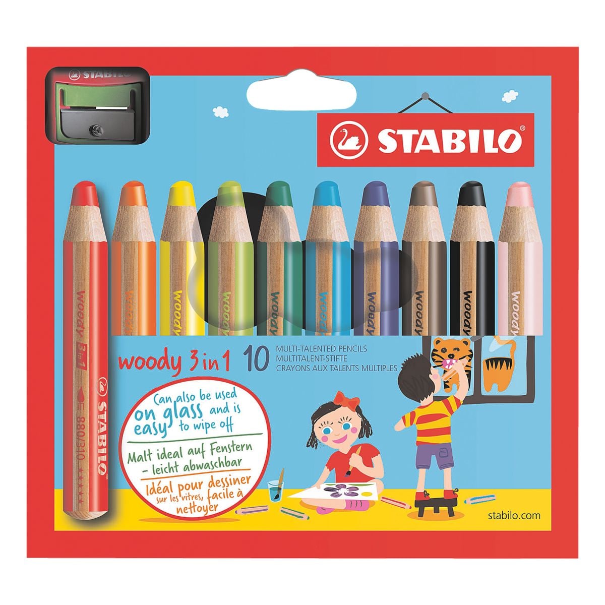 STABILO Paquet de 10 crayons de couleur  Woody 3 in 1 