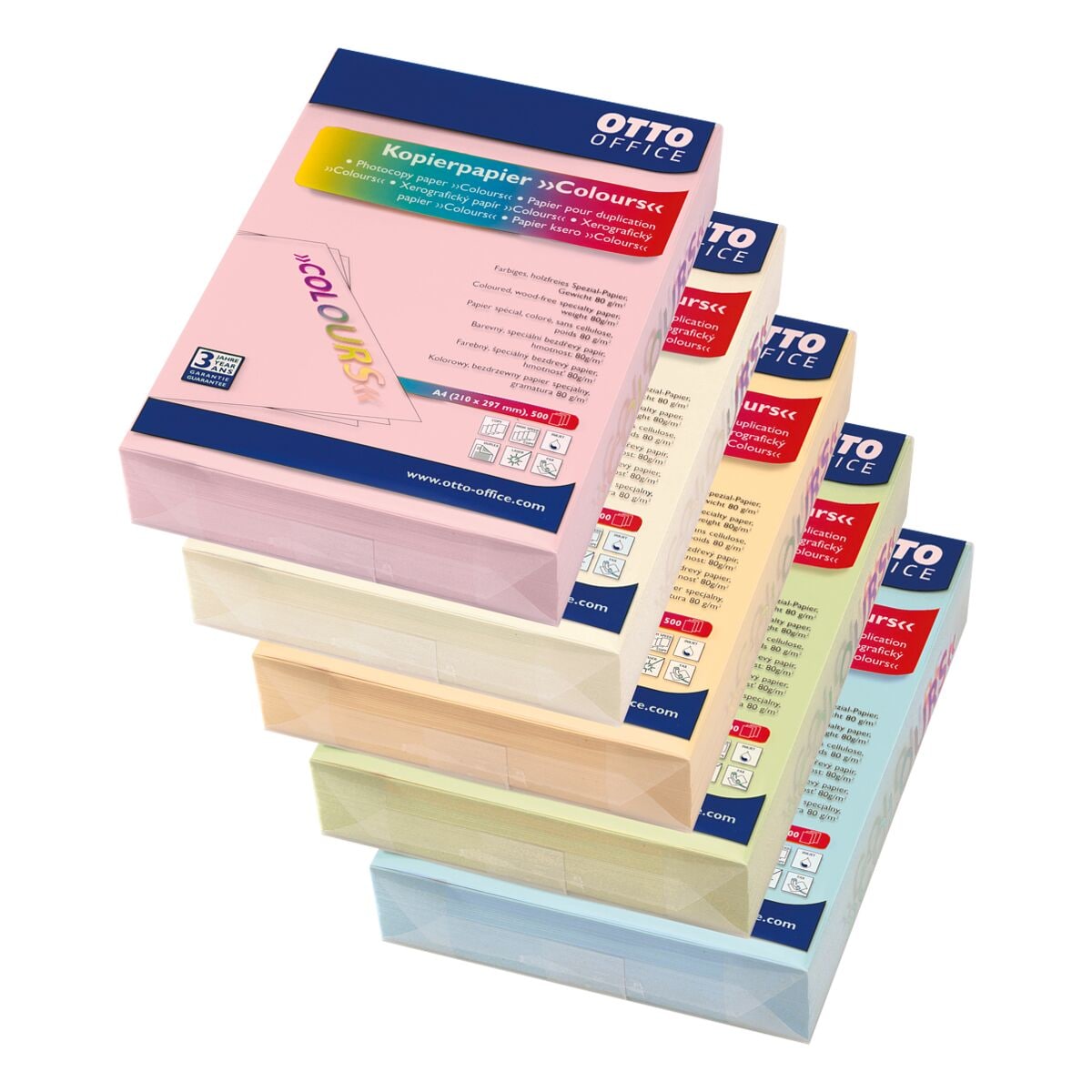 5x Papier imprimante couleur A4 OTTO Office COLOURS en mlange de couleur - 2500 feuilles au total