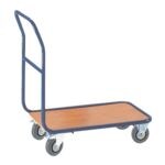 Chariot de manutention avec tube transversal 100x70 cm surface de chargement en bois