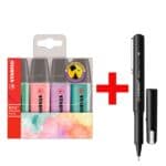 4x STABILO Surligneur BOSS® Original Pastell pointe biseaute avec Feutre fin  dr!ver  0,4 mm (F) noir