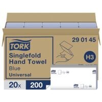 Essuie-mains en papier Tork 290145 simple épaisseur, bleu, 22,5 cm x 23 cm avec pliage en Z - 4000 feuilles au total