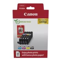 Canon Photo Value Pack : lot de cartouches d'encre  CLI-526 C/M/Y/BK  + papier photo glac Plus II