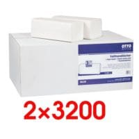 2x Essuie-mains en papier OTTO Office Standard 2 paisseurs, blanc, 25 cm x 23 cm de Ouate de cellulose avec pliage en Z - 6400 feuilles au total