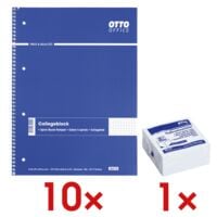 10x OTTO Office cahier  spirale A4  carreaux, 80 feuille(s) avec Bloc cube de notes repositionnables blanc 75x75 mm 400 feuilles
