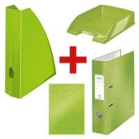 LEITZ Lot de bureau  LEITZ WOW 5277  (porte-revues, corbeille courrier, calepin et classeur)