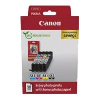Canon Photo Value Pack : lot de cartouches d'encre  CLI-581 BK/C/M/Y  + 50 feuilles papier photo glac
