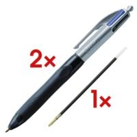 2x stylo-bille 4 couleurs  4 Colours Grip Pro  convenant aux documents officiels avec 1 paquet (2 pices) de mines  refill 4 colours  bleu