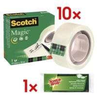 10x Scotch ruban adhsif Magic Tape 810, transparent/rsistant  la chaleur, 10 pice(s) avec ponges