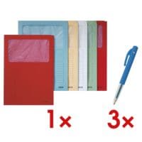 LEITZ Paquet de 100 pochettes transparentes  3950  5 couleurs avec 3x stylo-bille rtractable  M10 