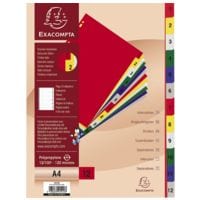 Exacompta intercalaires, A4, 1-12 12 divisions, multicolores, plastique