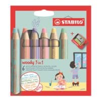 STABILO Lot de 6 crayons de couleur  woody 3-en-1 pastel  avec taille-crayon