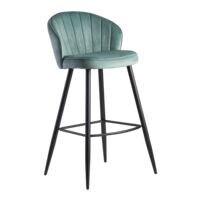 Wohnling Tabouret de bar - velours vert clair - avec dossier