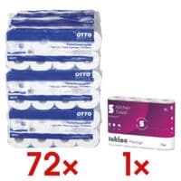 OTTO Office papier toilette 3 paisseurs, blanc  - 72 rouleaux (9 paquets de 8 rouleaux) avec Rouleaux d'essuie-tout triple paisseur, 4 rouleaux