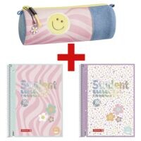 Brunnen Lot de 3 articles scolaires « Happy Hippie » - trousse + 2 cahiers à spirale