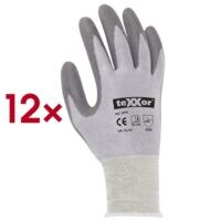 12 paire(s) gants rsistants aux coupures CUT Taille L fil polythylne-nylon-lasthanne avec revtement PU gris / blanc