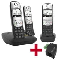 Gigaset Tlphone sans fil avec rpondeur  A690A Trio  noir avec adaptateur tlphonique TAE-U