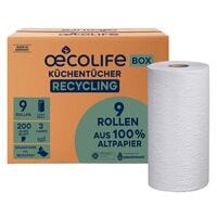 Oecolife Rouleaux d'essuie-tout � Recyclage � triple �paisseur 9 rouleaux de 200 feuilles chacun