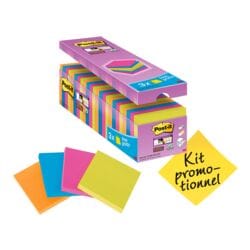 21+3 Post-it Super Sticky bloc de notes repositionnables Notes 7,6 x 7,6 cm, 2160 feuilles au total, couleurs assorties