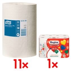 11 bobines d'essuie-mains papier blanc �paisseur simple (blanc, non perfor�, 21,5 cm x 120 m) avec rouleaux d'essuie-tout