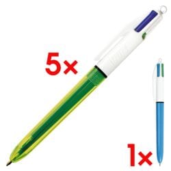 5x Stylo-bille plusieurs couleurs BIC 4 Colours Fluo, convenant aux documents officiels, avec Stylo-bille 4 couleurs « 4 Colours Orginal » couleurs d'écriture : bleu / noir / rouge / vert