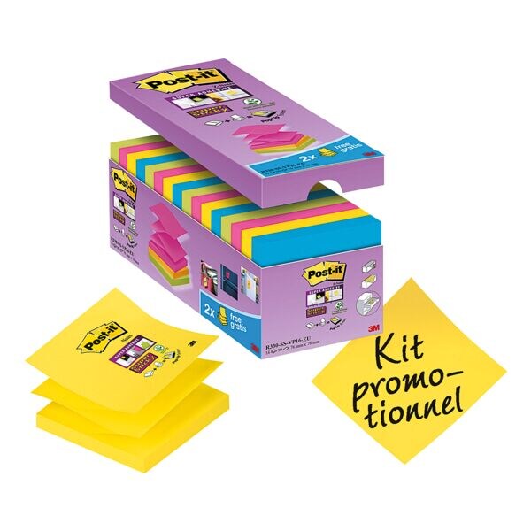 14+2 Post-it Super Sticky bloc de notes repositionnables Z-Notes 7,6 x 7,6 cm, 1440 feuilles au total, couleurs assorties, pliage Z 14+2 Post-it Super Sticky bloc de notes repositionnables Z-Notes 7,6 x 7,6 cm, 1440 feuilles au total, couleurs assorties, pliage Z