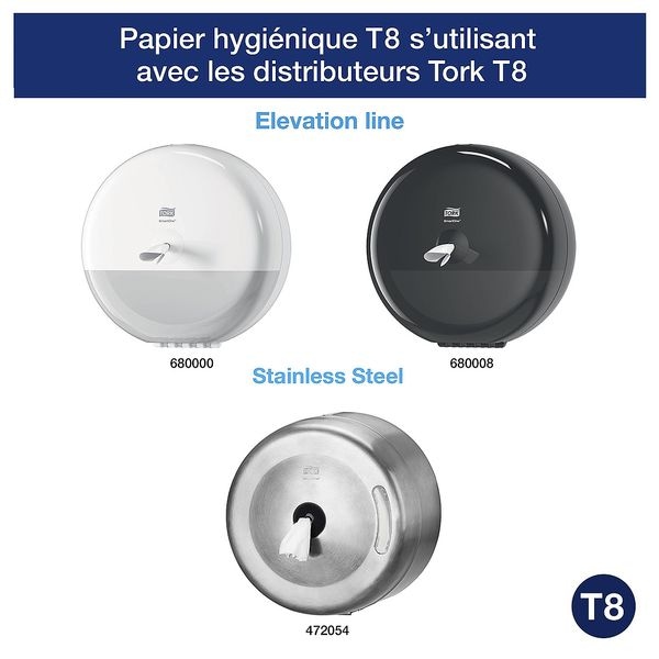 Tork papier toilette systme 472242 T8 2 paisseurs, blanc - 6 rouleaux Jumbo