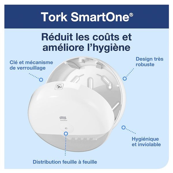 Tork Distributeur de rouleaux de papier toilette  SmartOne® T8 blanc  pour rouleaux individuels Jumbo