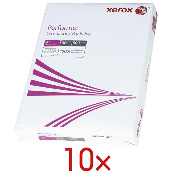 10x Papier photocopieur A4 Xerox Performer - 5000 feuilles au total, 80g/m²
