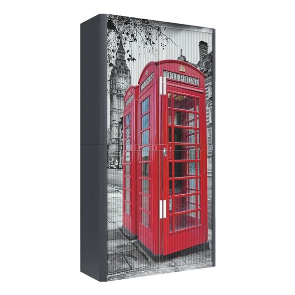 easyOffice Armoire  rideaux cabine tlphonique rouge devant Big Ben (3116C) verrouillable, 110 x 204 cm