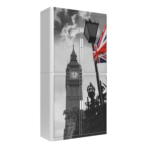 easyOffice Armoire  rideaux drapeau britannique devant le Big Ben (3120C) verrouillable, 110 x 204 cm