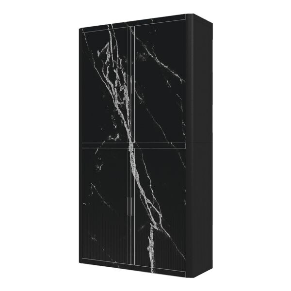 easyOffice Armoire  rideaux marbre noir (3255C) verrouillable, 110 x 204 cm