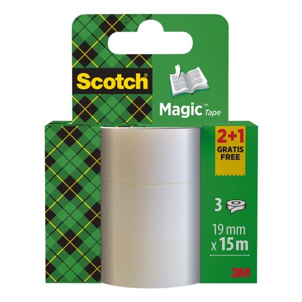 Scotch ruban adhsif Magic Tape 810, transparent, 3 pice(s), 19 mm/15 m
