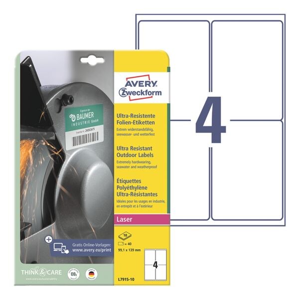 Avery Zweckform tiquettes film ultra rsistantes 99,1x139 mm L7915-10