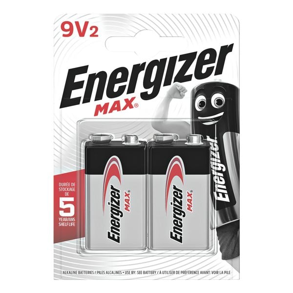 Energizer Paquet de 2 piles  Max Alkaline  9V / E-Block