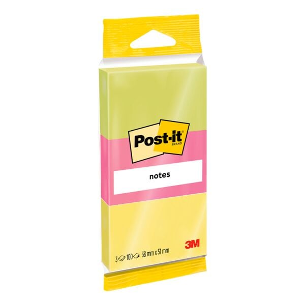 3x Post-it Notes bloc de notes repositionnables notes 653 5,1 x 3,8 cm, 300 feuilles au total, couleurs assorties