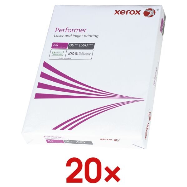 20x Papier photocopieur A4 Xerox Performer - 10000 feuilles au total, 80g/m