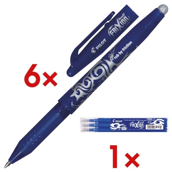6x Stylo roller Pilot FriXion Ball 0.7, gommable avec Paquet de 3 mines pour stylo roller  Frixion 
