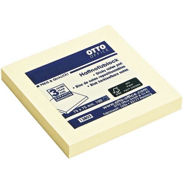 OTTO Office bloc de notes repositionnables 7,5 x 7,5 cm, 100 feuilles au total, jaune OTTO Office bloc de notes repositionnables 7,5 x 7,5 cm, 100 feuilles au total, jaune