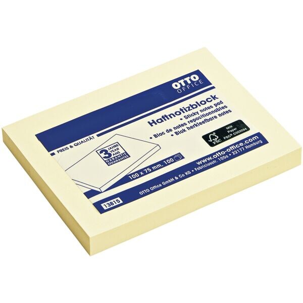 OTTO Office bloc de notes repositionnables 10 x 7,5 cm, 100 feuilles au total, jaune OTTO Office bloc de notes repositionnables 10 x 7,5 cm, 100 feuilles au total, jaune