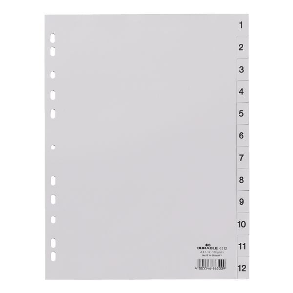 Durable intercalaires, A4, 1-12 12 divisions, gris, plastique