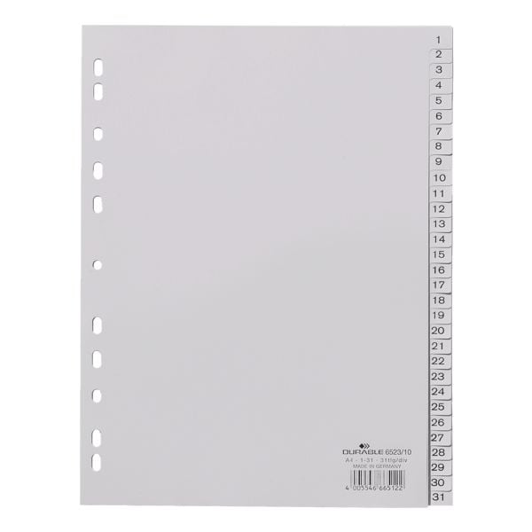 Durable intercalaires, A4, 1-31 31 divisions, gris, plastique