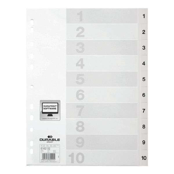 Durable intercalaires, A4, 1-10 10 divisions, blanc, plastique