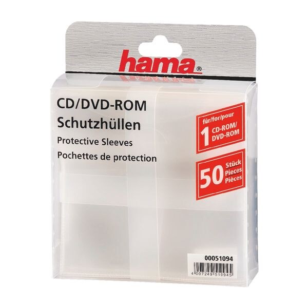Hama Pochettes de protection pour CD/DVD/Blu-ray - 50 pices (transparent)