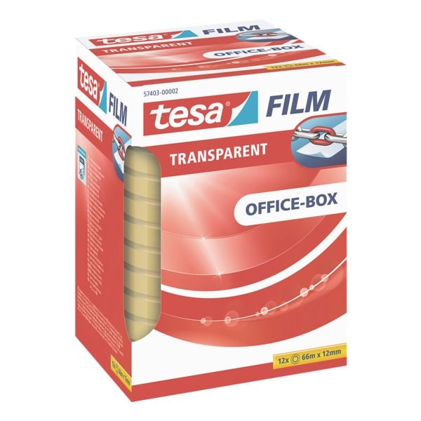 tesa ruban adhsif Office Box, transparent, 12 pice(s), 12 mm/66 m