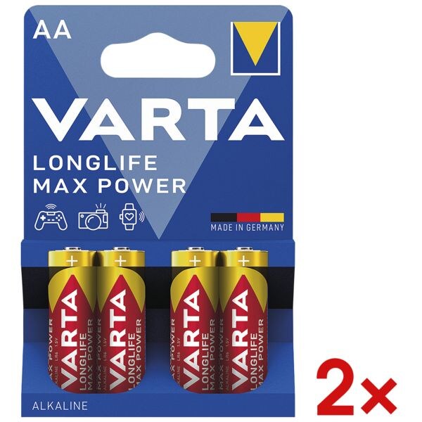 Varta 2 paquets de 4 piles  LONGLIFE Max Power  Mignon / AA / LR06