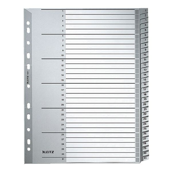 LEITZ intercalaires 1281, A4 extra large, 1-31 31 divisions, gris, plastique
