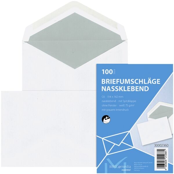 enveloppes Mailmedia, C6 70 g/m sans fentre, fermeture  patte gomme - 100 pice(s)