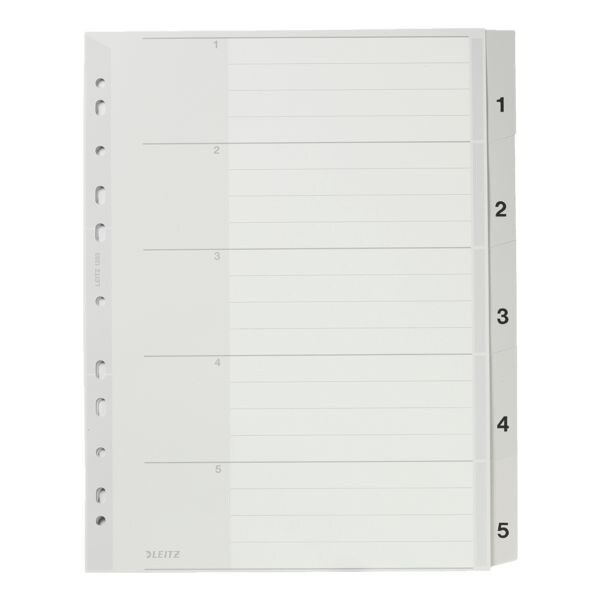 LEITZ intercalaires 1283, A4 extra large, 1-5 5 divisions, gris, plastique