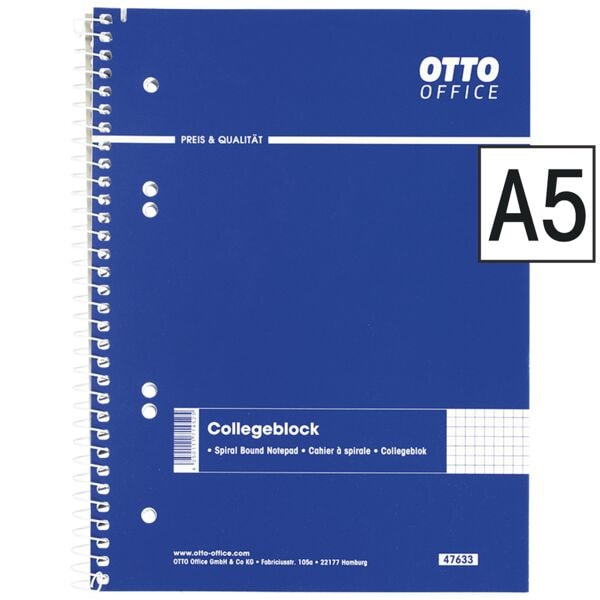 OTTO Office cahier  spirale Standard A5  carreaux, 80 feuille(s)