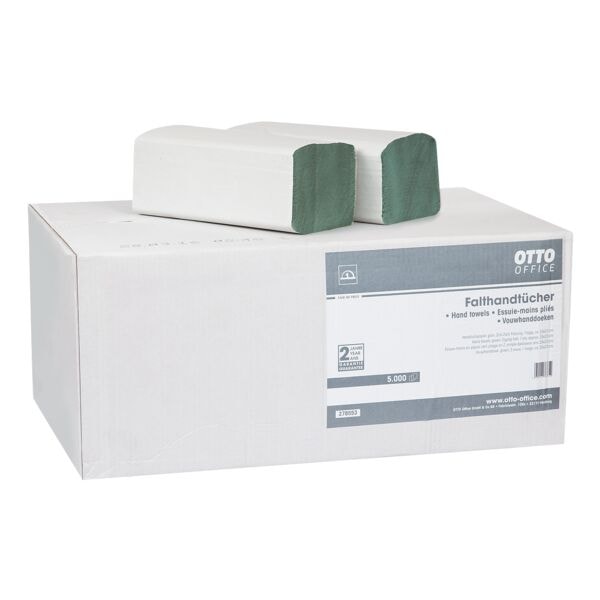 Essuie-mains en papier OTTO Office Budget simple paisseur, vert, 25 cm x 23 cm de Papier recycl avec pliage en Z - 5000 feuilles au total
